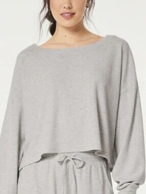 Gilly Hicks  Waffle  Off Shoulder Light Gray Cropped Pullover Sz.XS NWT